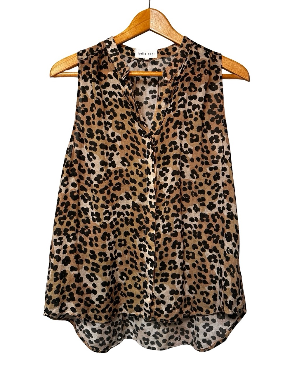 Bella Dahl Leopard Print Hidden Button Down Sleeveless Blouse Top Size Large